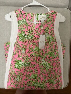 lilly pulitzer hot pink and gold dress Stunning Lilly Pulitzer Bungalow Pin Hot Pink Gold Crochet Shift Dress Size  4